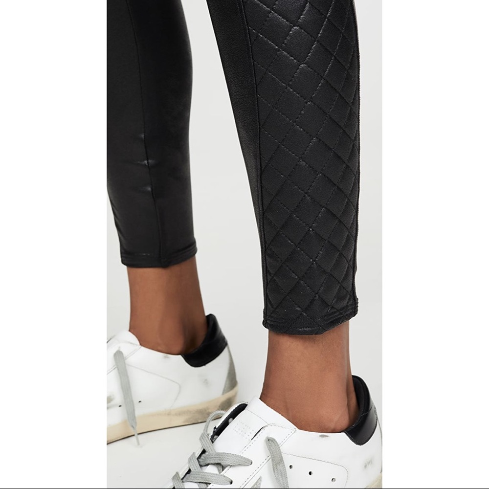 Spanx Black Faux Leather Quilted Panel Leggings Size S - Picture 5 of 11